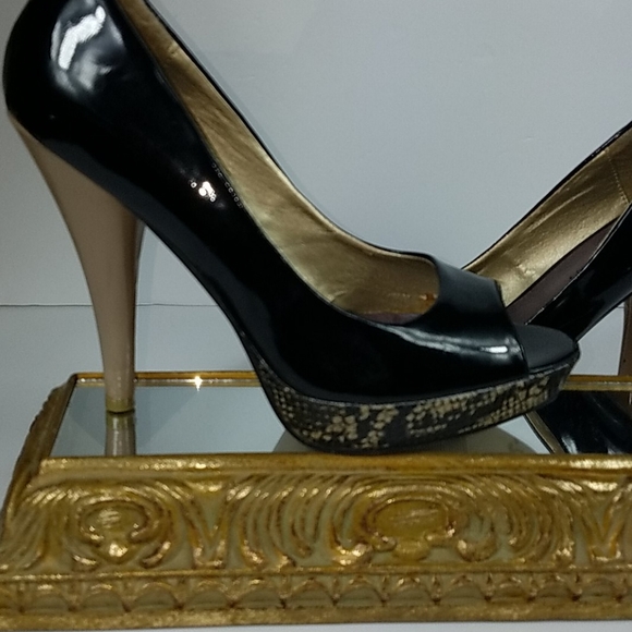 Madden Girl, black, taupe and reptile platforms - Picture 2 of 14